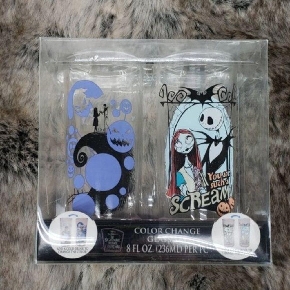 Disney Nightmare‎ Before Christmas Color Change Glass Set Jack & Sally 2pk 8oz
